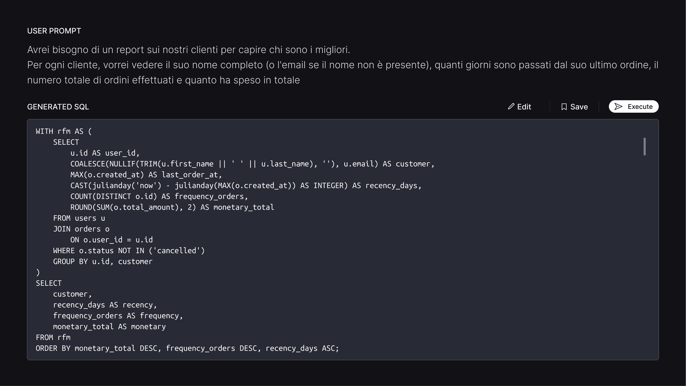 Dual Factory interface for natural language to SQL conversion